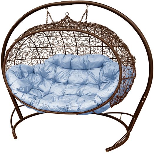 МГПДУ-12-09 Подвесной диван УЛЕЙ с ротангом коричневый, серая подушка