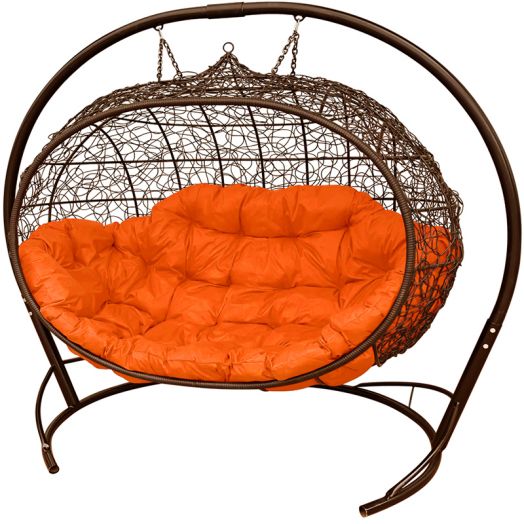 МГПДУ-12-07 Подвесной диван УЛЕЙ с ротангом коричневый, оранжевая подушка