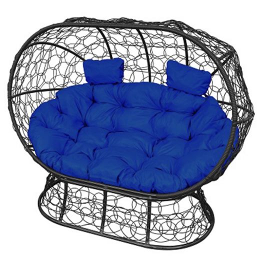 МГОДЛ-14-10 Диван ЛЕЖЕБОКА на подставке с ротангом чёрный, синяя подушка