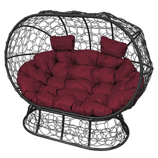 МГОДЛ-14-02 Диван ЛЕЖЕБОКА на подставке с ротангом чёрный, бордовая подушка
