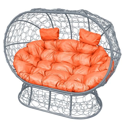МГОДЛ-13-07 Диван ЛЕЖЕБОКА на подставке с ротангом серый, оранжевая подушка