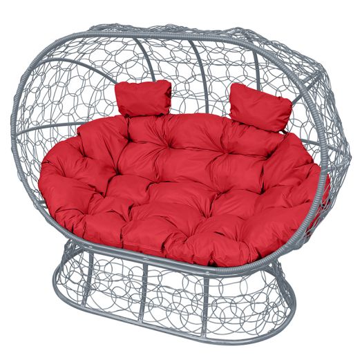 МГОДЛ-13-06 Диван ЛЕЖЕБОКА на подставке с ротангом серый, красная подушка