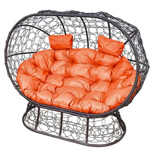 МГОДЛ-12-07 Диван ЛЕЖЕБОКА на подставке с ротангом коричневый, оранжевая подушка