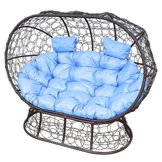 МГОДЛ-12-03 Диван ЛЕЖЕБОКА на подставке с ротангом коричневый, голубая подушка