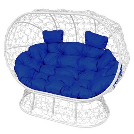 МГОДЛ-11-10 Диван ЛЕЖЕБОКА на подставке с ротангом белый, синяя подушка