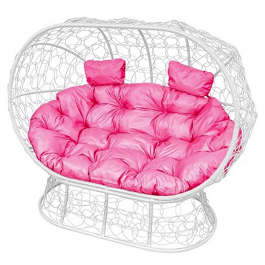 МГОДЛ-11-08 Диван ЛЕЖЕБОКА на подставке с ротангом белый, розовая подушка