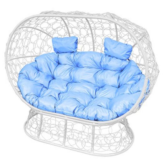 МГОДЛ-11-03 Диван ЛЕЖЕБОКА на подставке с ротангом белый, голубая подушка