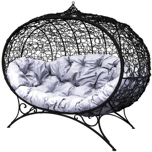 МГОДУ-14-09 Диван УЛЕЙ на ножках с ротангом чёрный, серая подушка