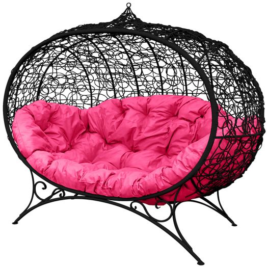 МГОДУ-14-08 Диван УЛЕЙ на ножках с ротангом чёрный, розовая подушка