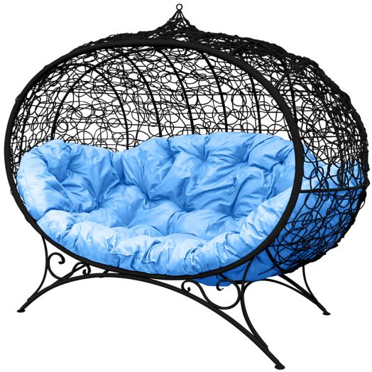 МГОДУ-14-03 Диван УЛЕЙ на ножках с ротангом чёрный, голубая подушка