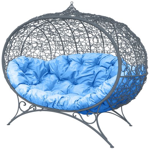 МГОДУ-13-03 Диван УЛЕЙ на ножках с ротангом серый, голубая подушка