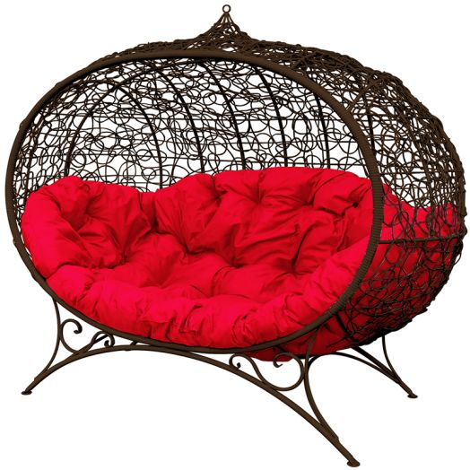МГОДУ-12-06 Диван УЛЕЙ на ножках с ротангом коричневый, красная подушка