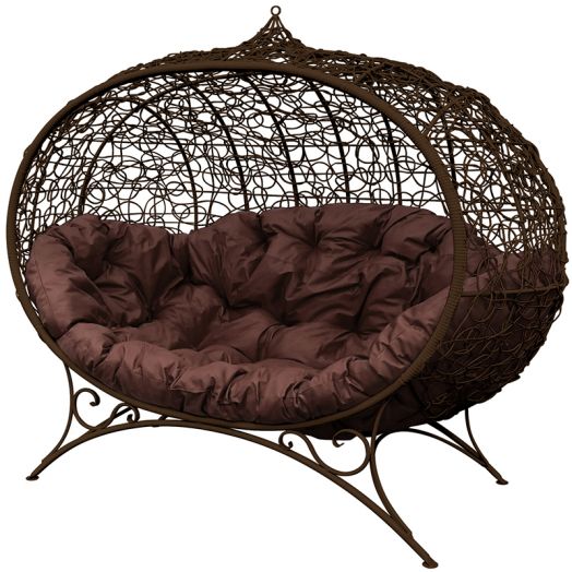 МГОДУ-12-05 Диван УЛЕЙ на ножках с ротангом коричневый, коричневая подушка