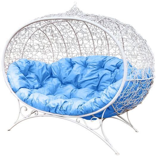 МГОДУ-11-03 Диван УЛЕЙ на ножках с ротангом белый, голубая подушка