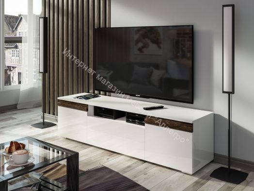 Тумба ТВ Исп.3 ПМ-311.12 (Белый глянец/Кедр чёрный)