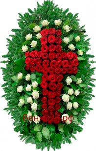 Ритуальный венок из живых цветов #41 розы, рускус, хвоя
