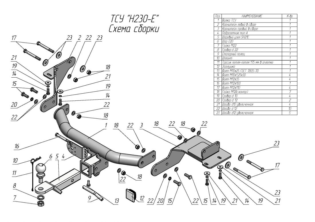 Фаркоп Hyundai Santa Fe TM дизель 2018-2021 съемное крепление шара под американский квадрат