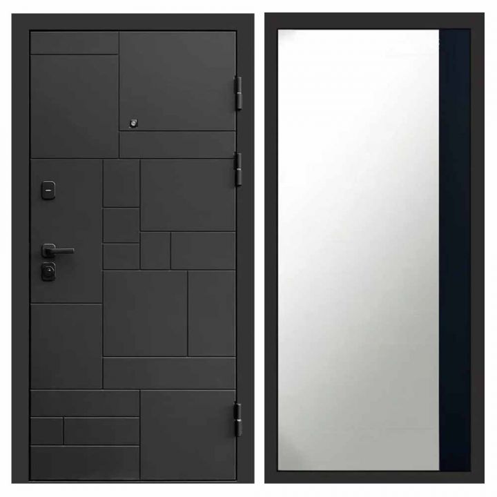 Входная дверь Termo-door Квадро BLACK Широкое Зеркало Фацет Черный Кварц