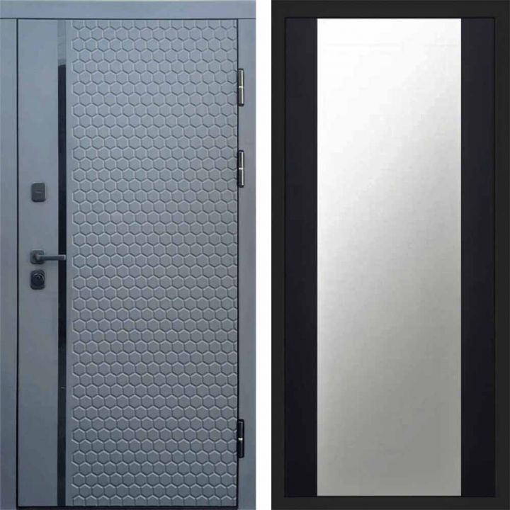 Входная дверь Termo-door SIMPLE Графит Зеркало Черный Кварц+Тонировка