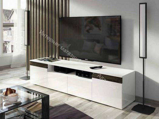 Тумба ТВ Исп.3 ПМ-311.13 (Белый глянец/Кедр чёрный)