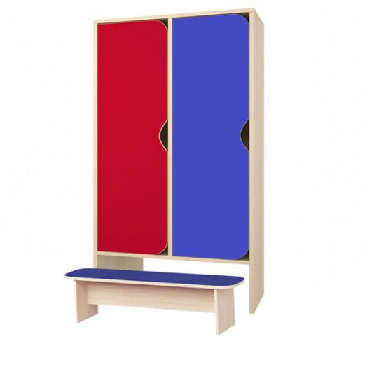 РСН-035 Шкаф детский для одежды с банкеткой 2 секции (Цветные фасады)