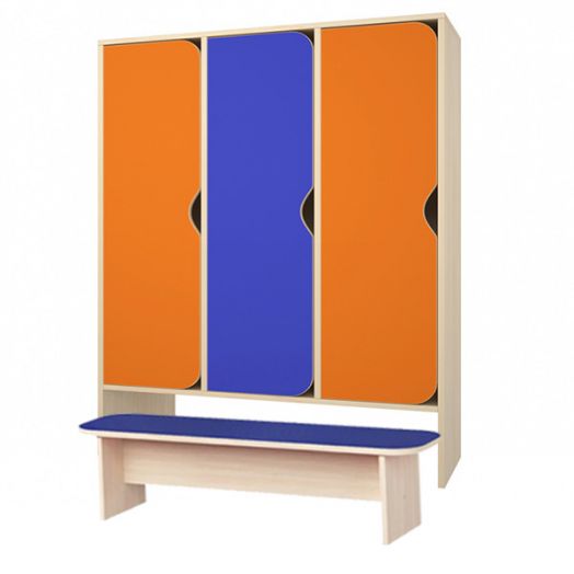 РСН-034 Шкаф детский для одежды с банкеткой 3 секций (Цветные фасады)