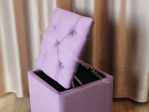 Пуф с каретной стяжкой, велюр фиолетовый