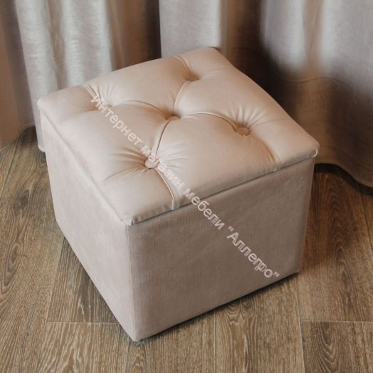 Пуф с каретной стяжкой, велюр кофе с молоком