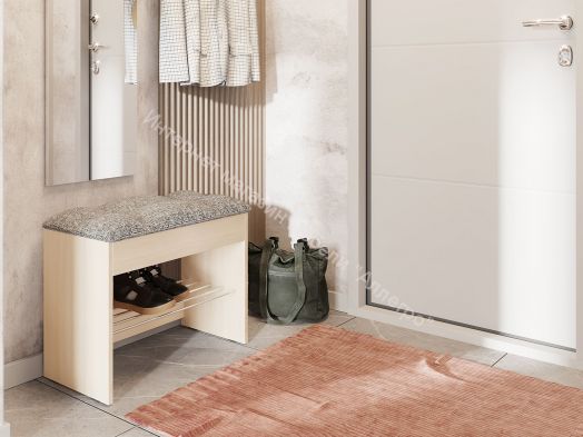 Обувница Лина, млечный дуб/рогожка серая