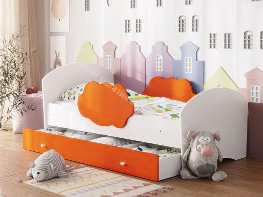 Кровать Тучка с бортиками, 800*1600, белый/оранжевый