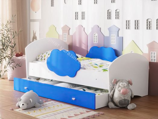 Кровать Тучка с бортиками, 800*1600, белый/синий