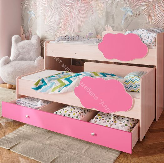 Ящик для кровати Соник, млечный дуб/розовый