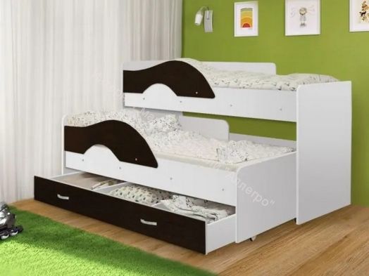 Кровать выкатная "Радуга" (Матрешка) 0,8х1,6м на щитах с ящиком и лесенкой Белый, Венге