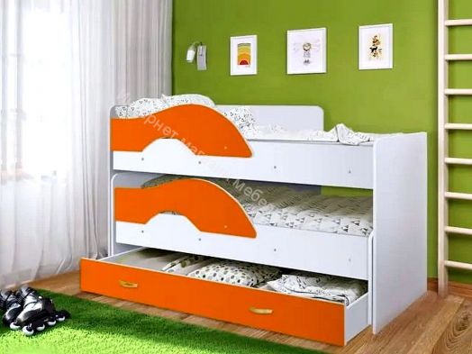 Кровать выкатная "Радуга" (Матрешка) 80х160 без ящика Белый, Оранжевый