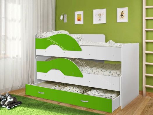 Ящик для кровати "Радуга" (Матрешка), белый/лайм