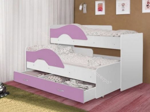 Кровать 2-х ярусная выкатная "Радуга" (Матрешка) 80х160 без ящика Белый, Ирис