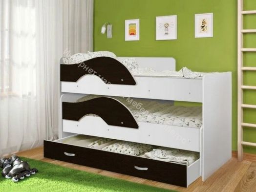 Кровать 2-х ярусная выкатная "Радуга" (Матрешка) 80х160 без ящика Белый, Венге