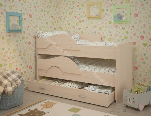 Кровать "Радуга" выкатная 1.9 на щитах с ящиком  Млечный дуб, Млечный дуб