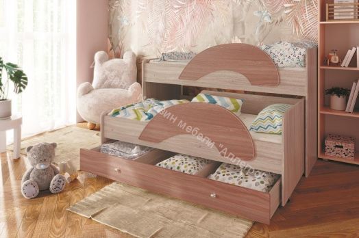 Детская выкатная двухъярусная кровать «Радуга» (Матрешка) без ящика, без бортиков 80х190 на латофлексах