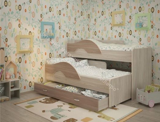 Детская выкатная двухъярусная кровать «Радуга» (Матрешка) без ящика, без бортиков 80х190 на латофлексах