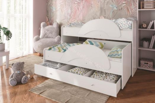 Кровать выкатная "Радуга" (Матрешка) 0,8х1,6м на щитах с ящиком и лесенкой Белый, Оранжевый