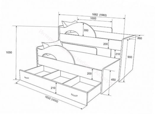Ящик для кровати "Радуга" (Матрешка) 190 млечный дуб/лайм