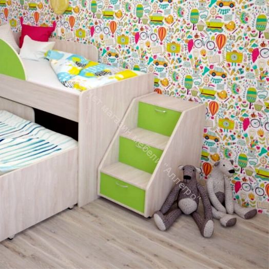 Лестница для кроватей "Радуга" (Матрешка), "Соник" млечный дуб/лайм