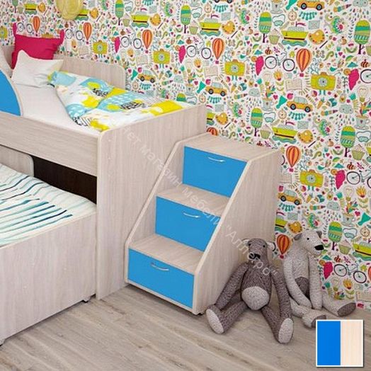 Лестница для кроватей "Радуга" (Матрешка), "Соник" млечный дуб/синий