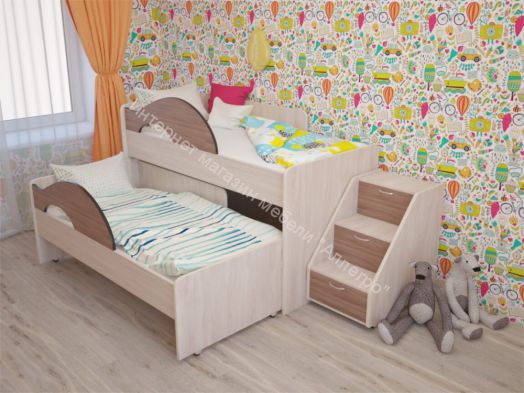 Лестница для кроватей "Радуга" (Матрешка), "Соник" ясень шимо светлый/тёмный