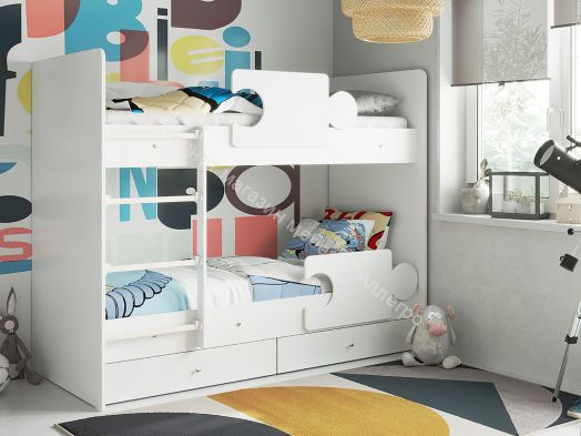 Кровать двухъярусная  "Тетрис" 1900*800 на щитах белый/белый