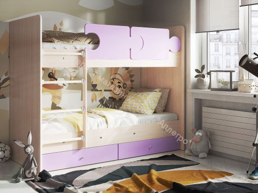 Кровать двухъярусная  "Тетрис" 1900*800 на щитах млечный дуб/ирис