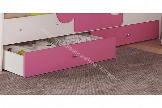 Кровать Мозаика 800*1900 на ламелях с ящиками и бортиками, белый/розовый