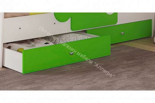 Кровать Мозаика 800*1900 на ламелях с ящиками и бортиками, белый/лайм