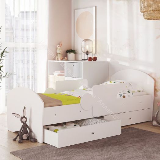 Кровать Мозаика 800*1900 на ламелях с ящиками и бортиками, белый/белый